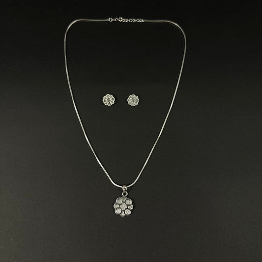 Silver Floral Charm Pendant Set for Women