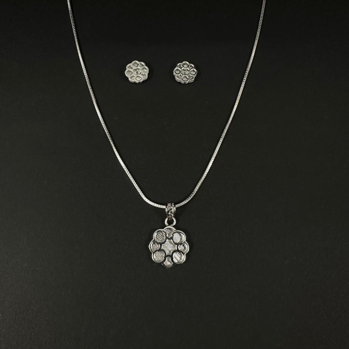Silver Floral Charm Pendant Set for Women