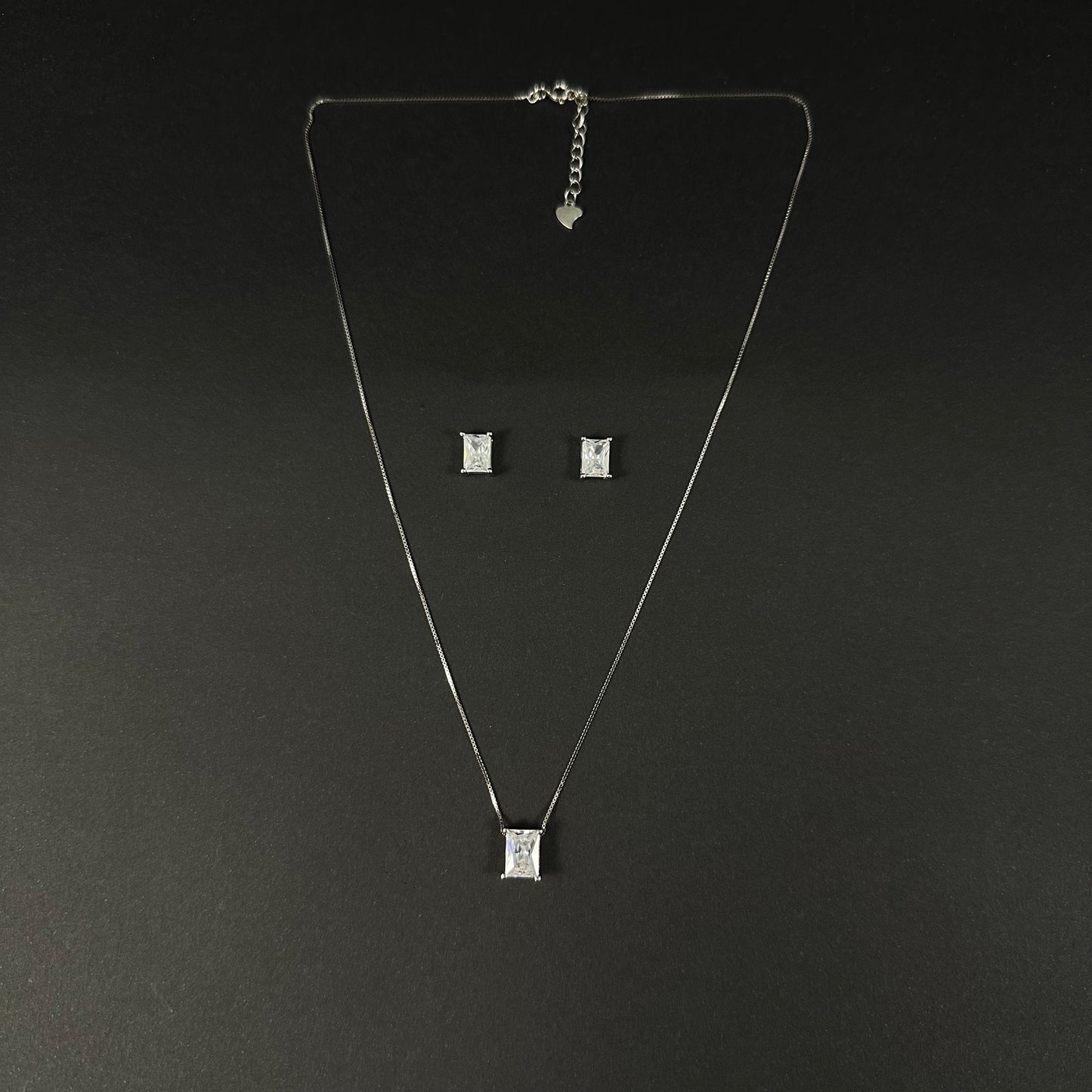 Silver Emerald Cut Solitaire Diamond Pendant Set for Women