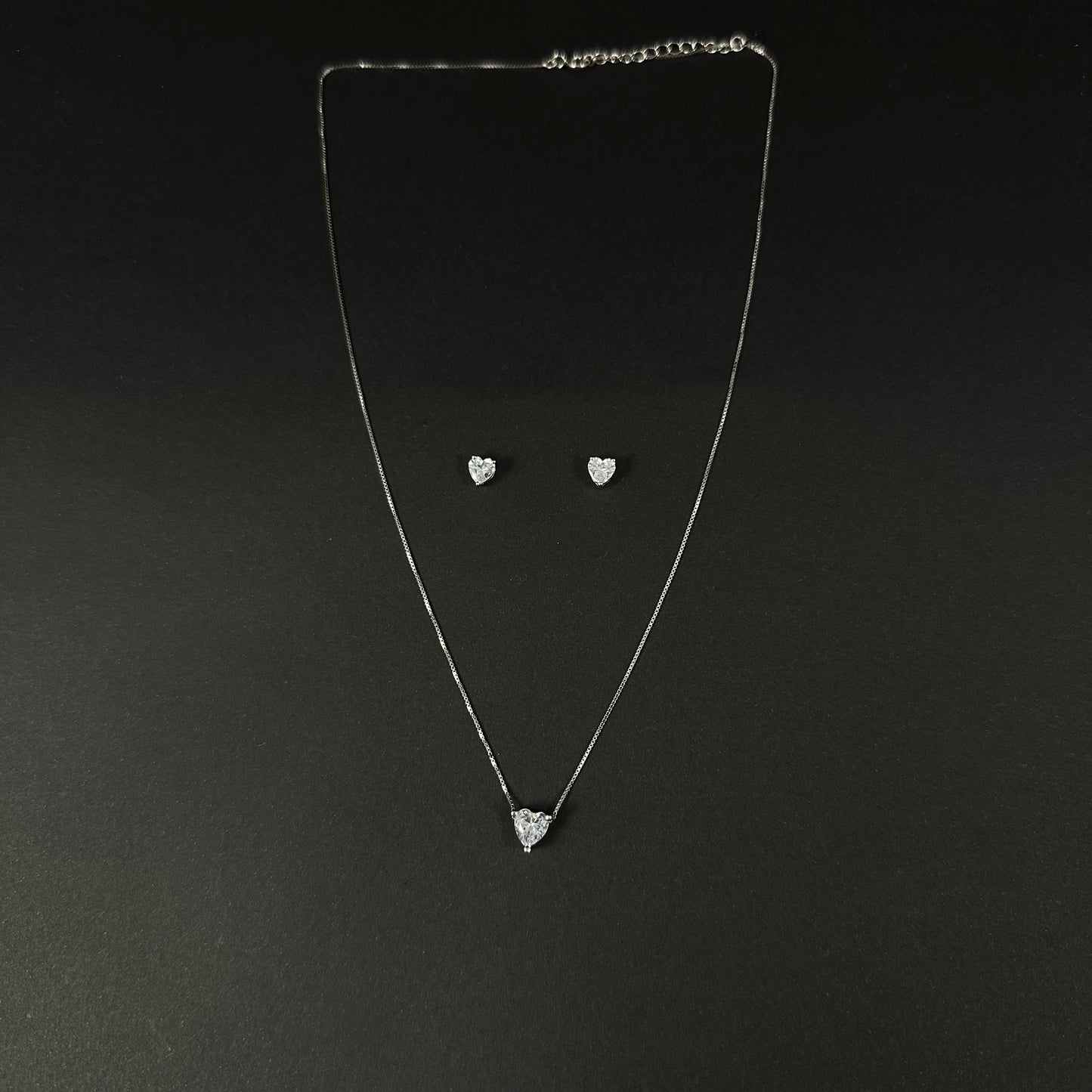 Silver Heart Solitaire Diamond Pendant Set for Women