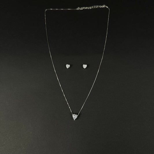 Silver Heart Solitaire Diamond Pendant Set for Women