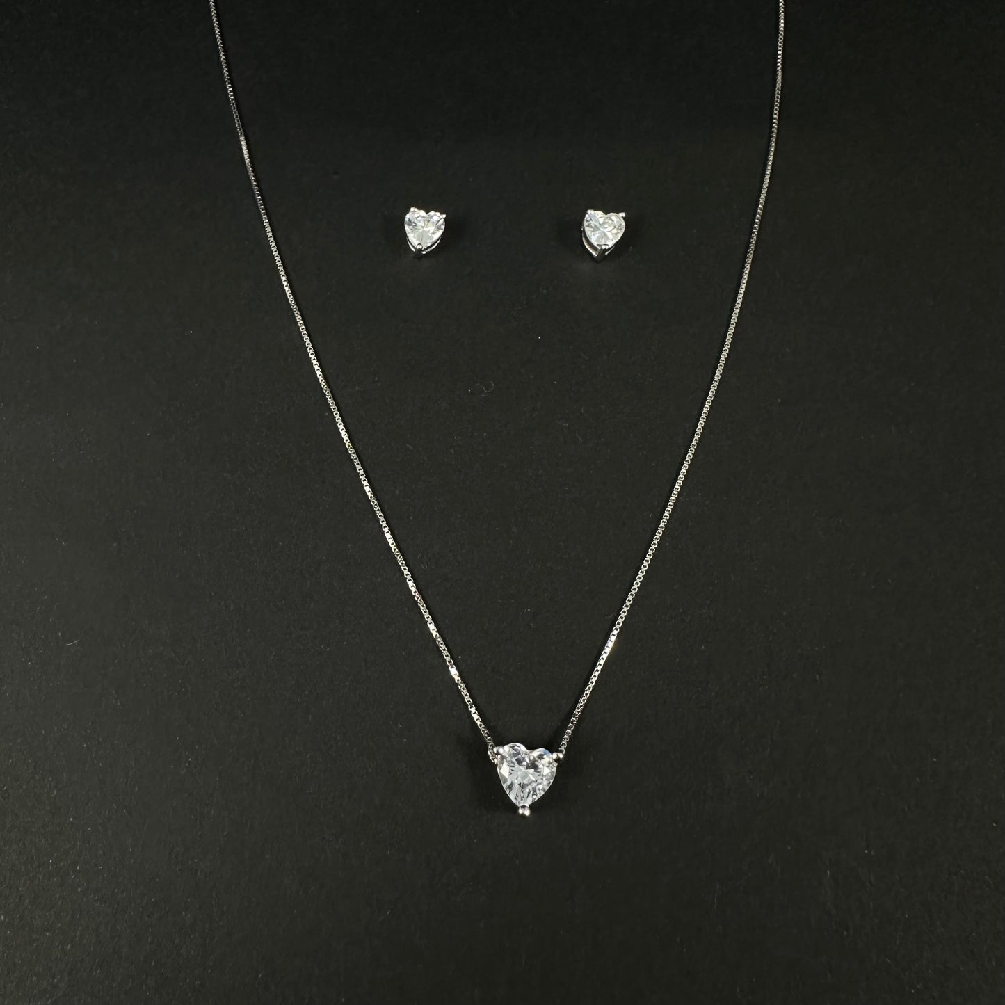 Silver Heart Solitaire Diamond Pendant Set for Women