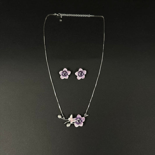 Silver Floral Diamond Pendant Set for Women