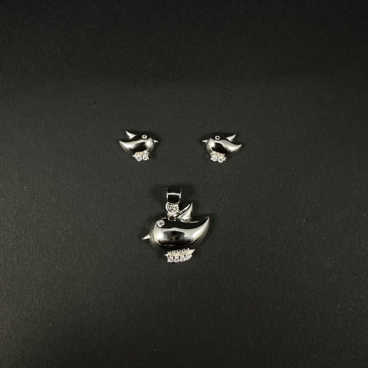 Silver Swan Diamond Pendant Set for Women