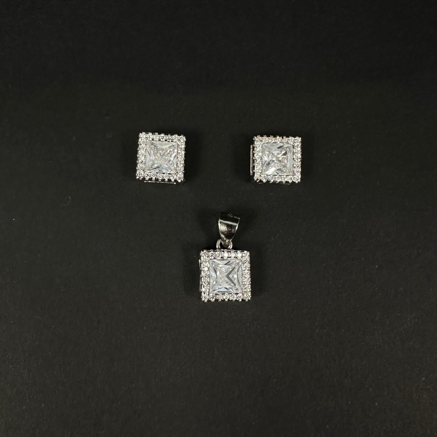 Silver Princess Cut Diamond Pendant Set for Women