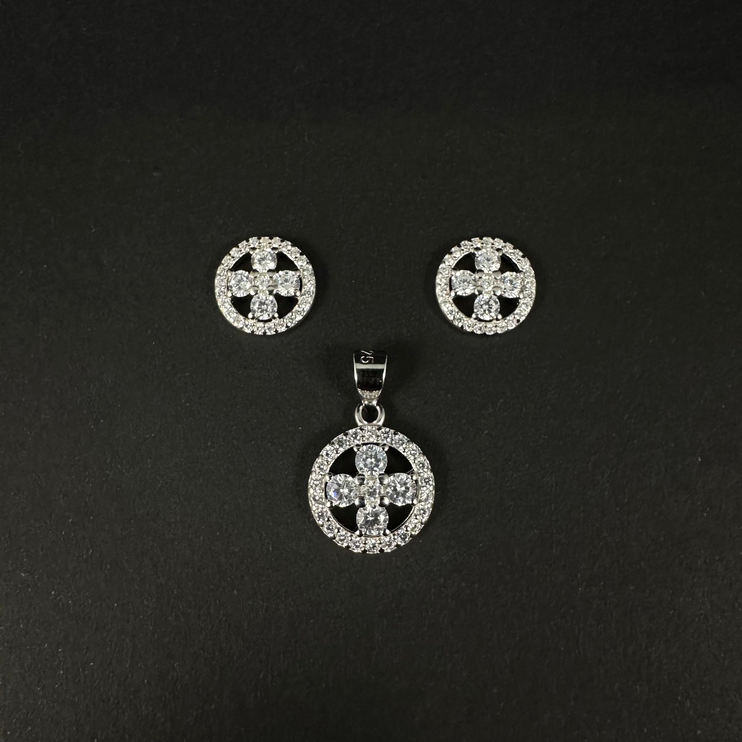 Silver Classic Round Diamond Pendant Set for Women