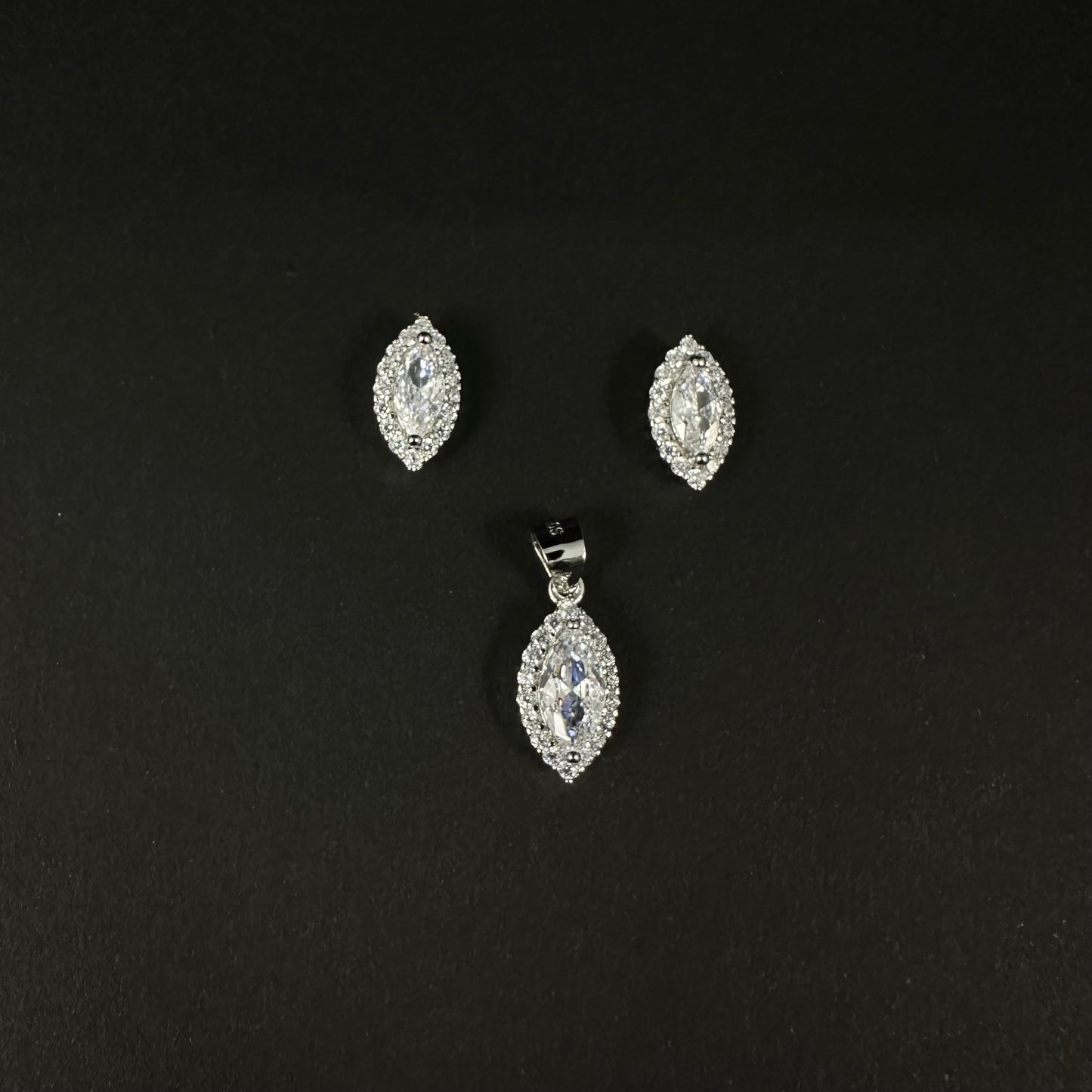 Silver Marquise Diamond Pendant Set for Women