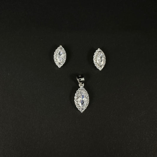 Silver Marquise Diamond Pendant Set for Women