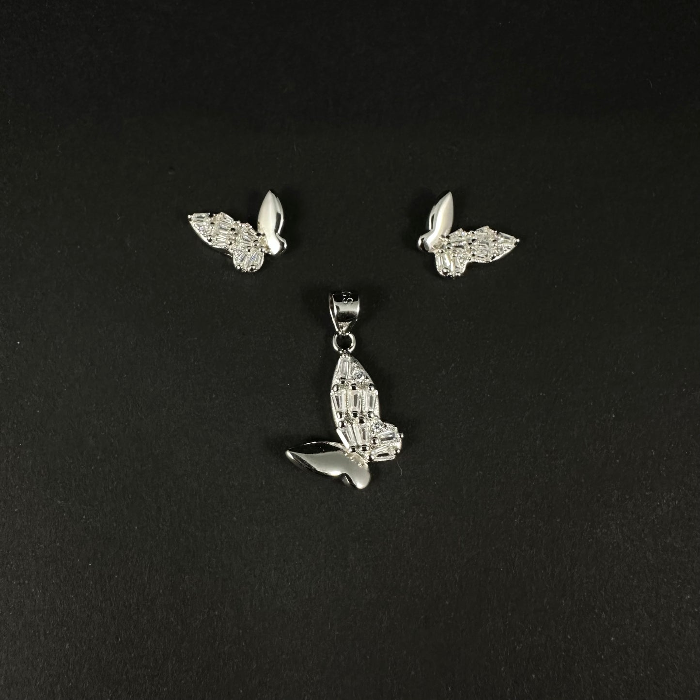Silver Butterfly Diamond Pendant Set for Women