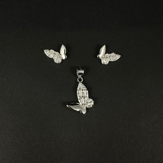 Silver Butterfly Diamond Pendant Set for Women
