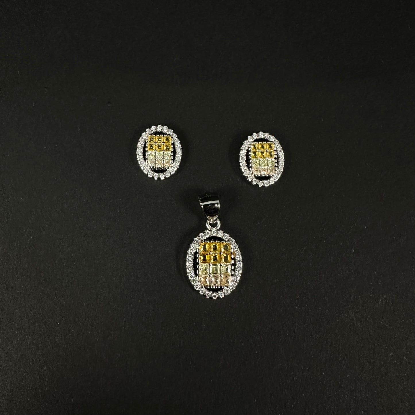 Silver Golden Glow Diamond Pendant Set for Women