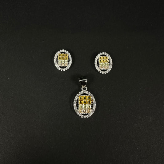 Silver Golden Glow Diamond Pendant Set for Women