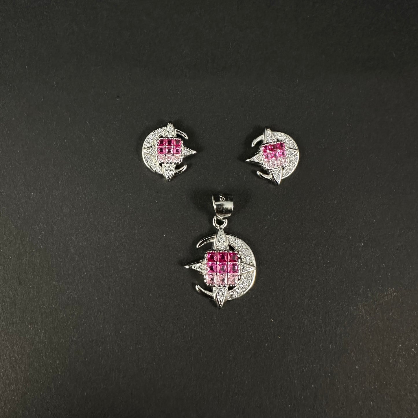 Silver Pink Radiance Diamond Pendant Set for Women
