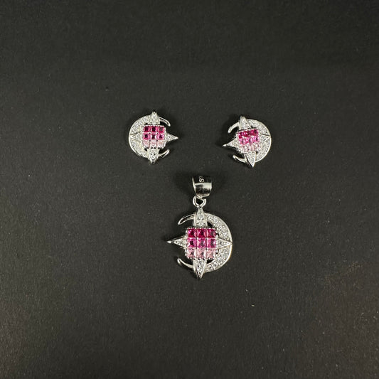 Silver Pink Radiance Diamond Pendant Set for Women