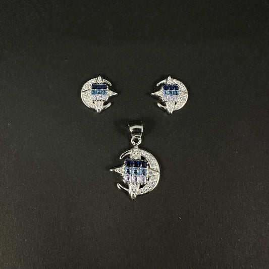 Silver Blue Spark Diamond Pendant Set for Women
