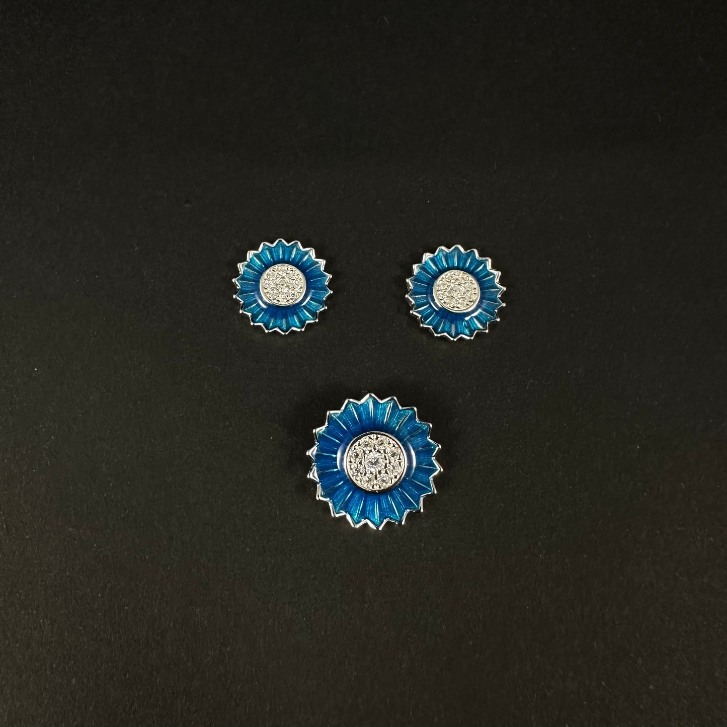 Silver Blue Blossom Diamond Pendant Set for Women