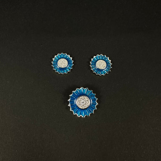 Silver Blue Blossom Diamond Pendant Set for Women