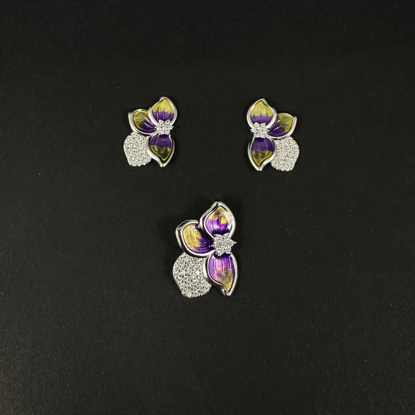 Silver Purple Bloom Diamond Pendant Set for Women