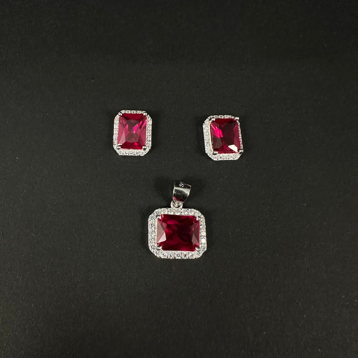 Silver Ruby Radiance Diamond Pendant Set for Women