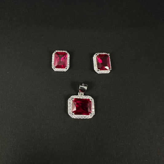 Silver Ruby Radiance Diamond Pendant Set for Women