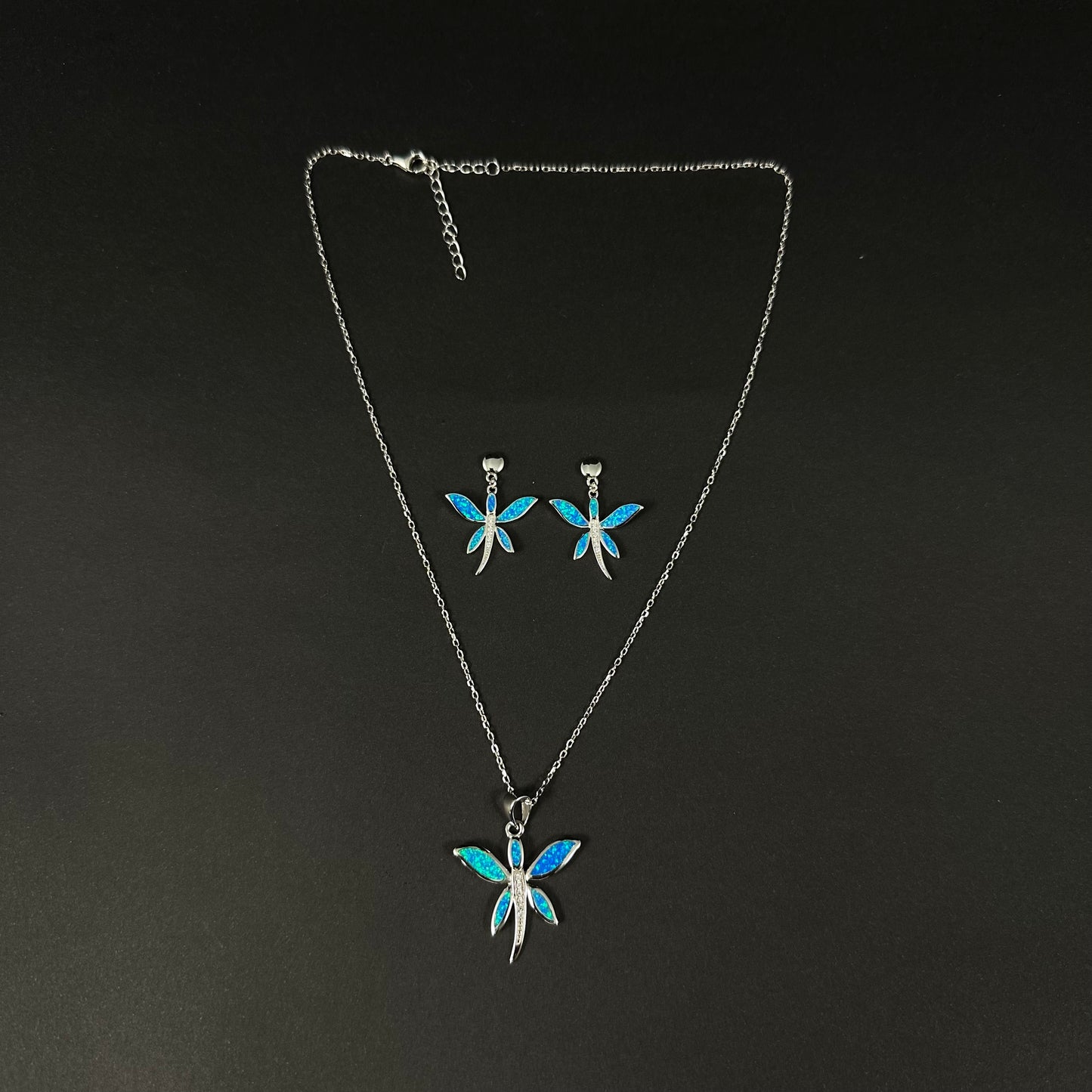 Silver Blue Butterfly Diamond Pendant Set for Women