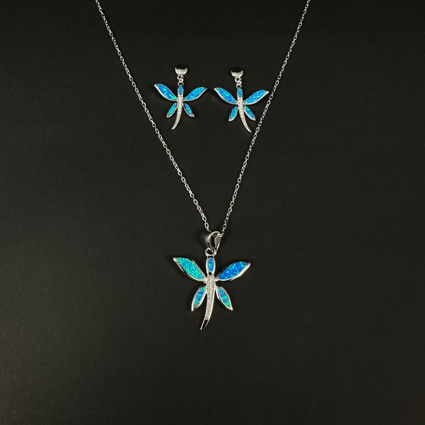 Silver Blue Butterfly Diamond Pendant Set for Women