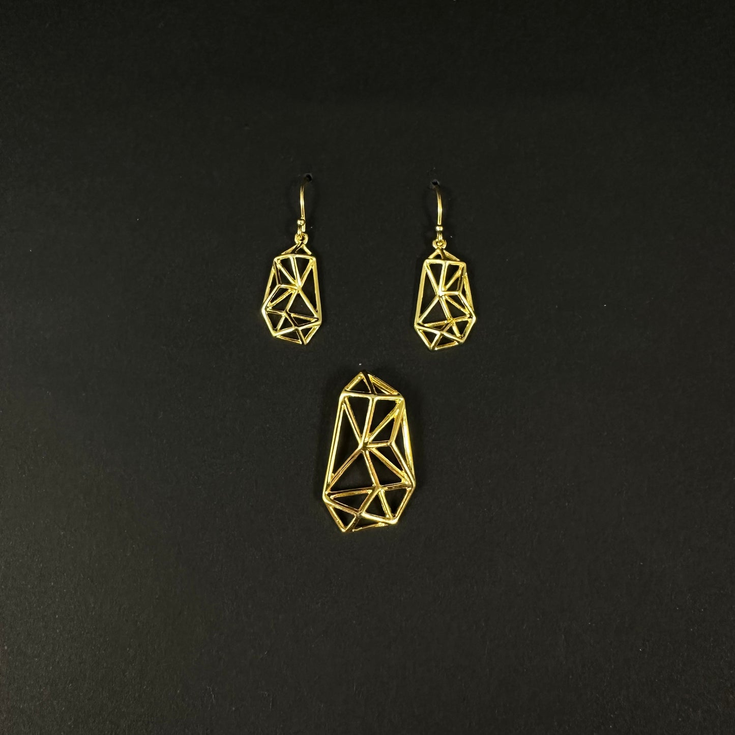 Golden Geometric Charm Silver Pendant Set for Women