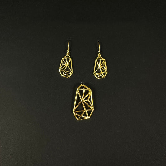 Golden Geometric Charm Silver Pendant Set for Women