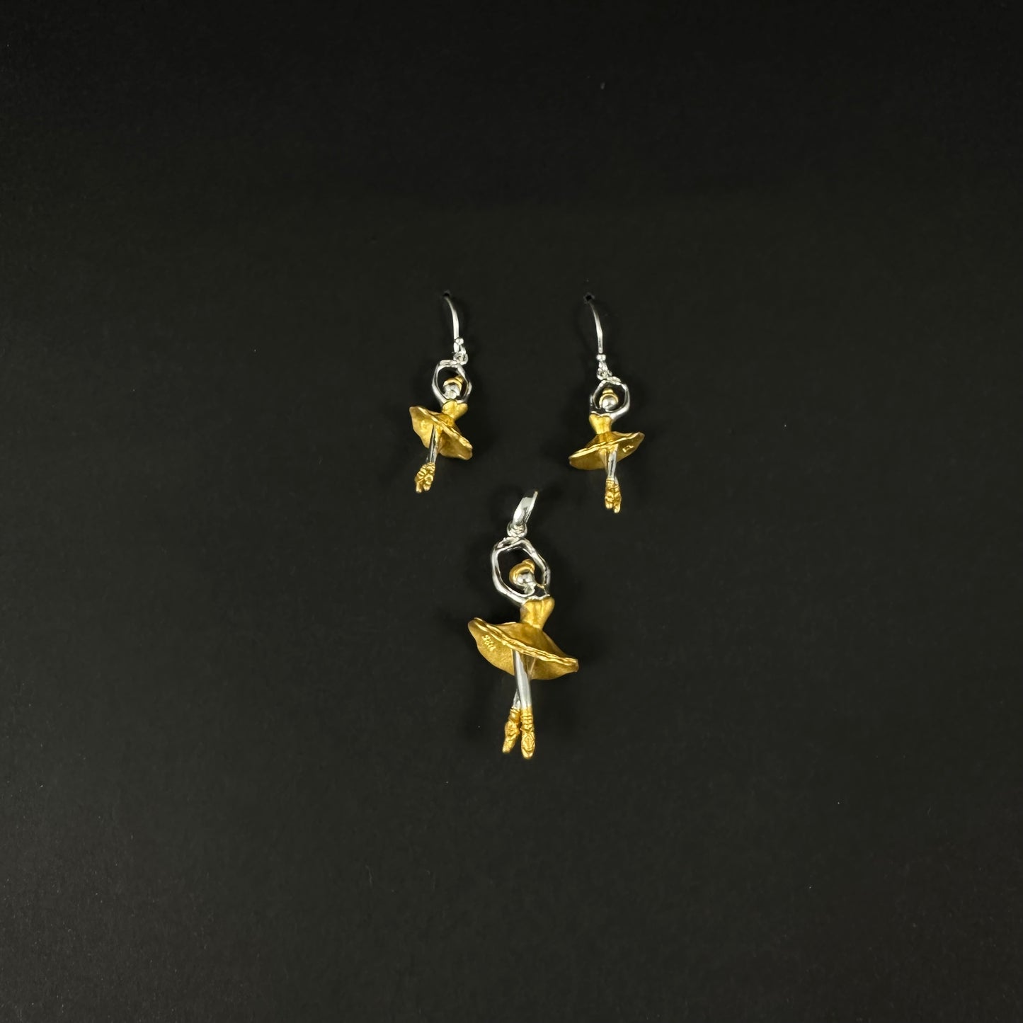Golden Ballerina Charm Silver Pendant Set for Women