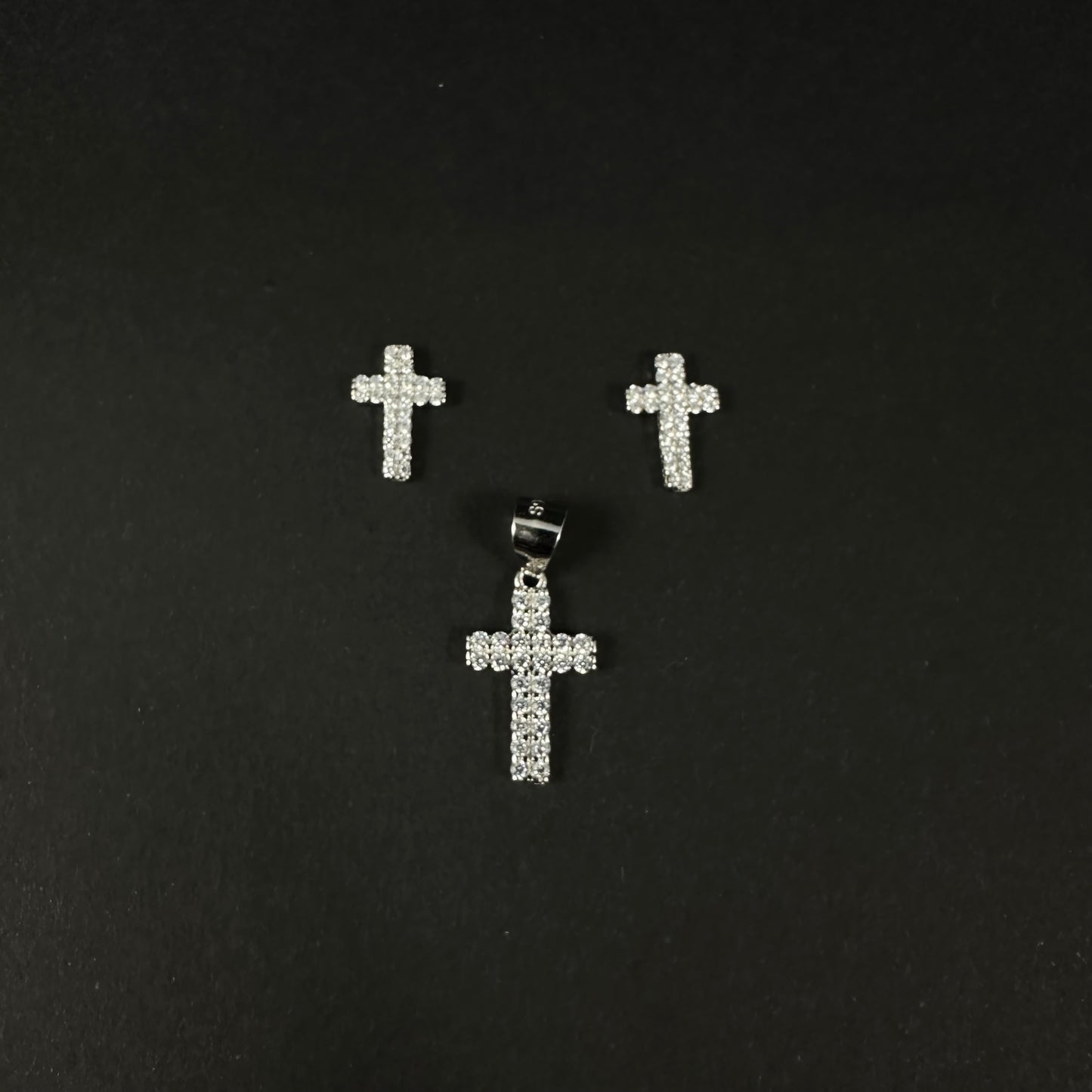 Classic Cross Silver Diamond Pendant Set for Women
