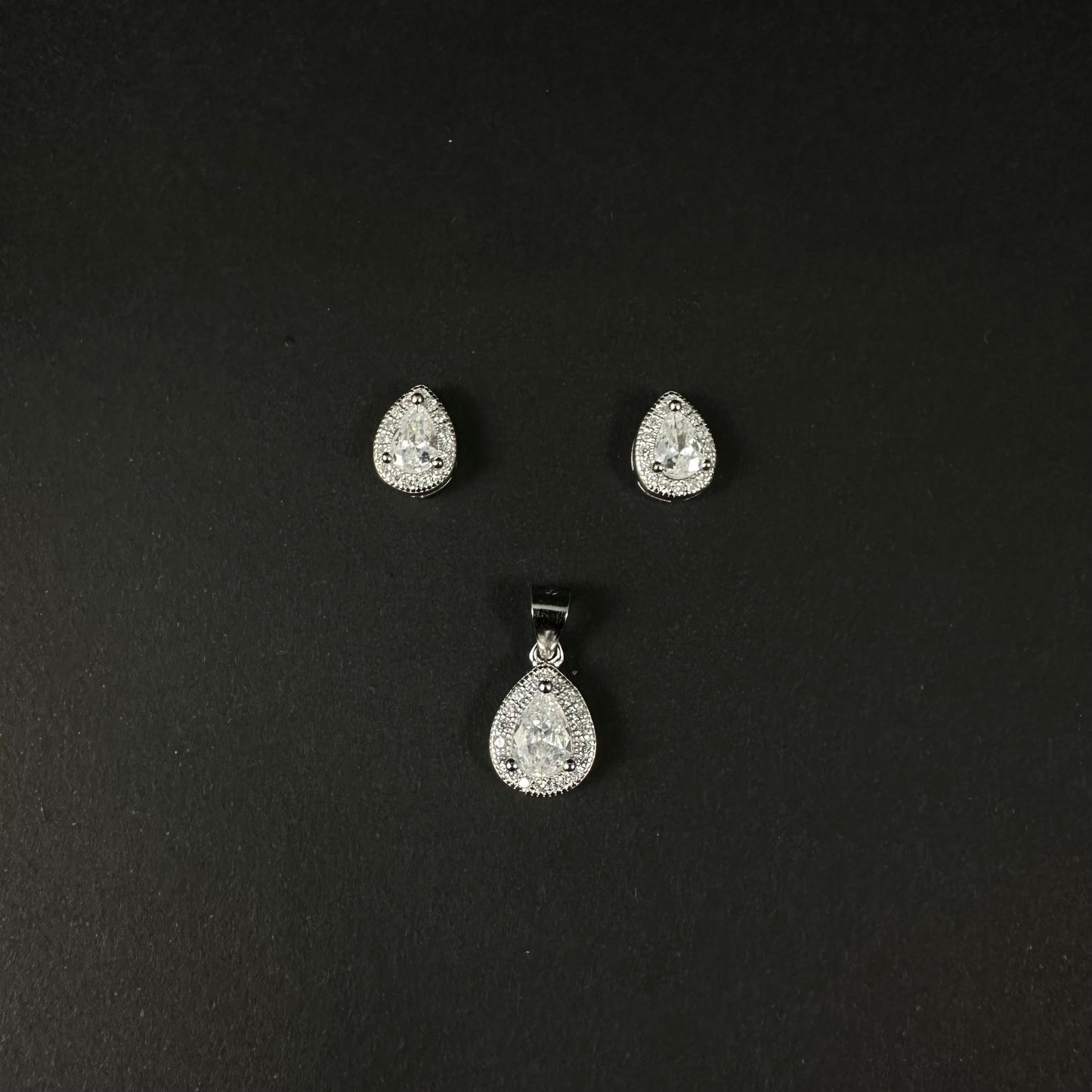 Elegant Teardrop Silver Diamond Pendant Set for Women