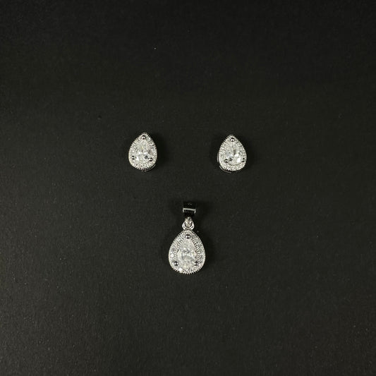 Elegant Teardrop Silver Diamond Pendant Set for Women