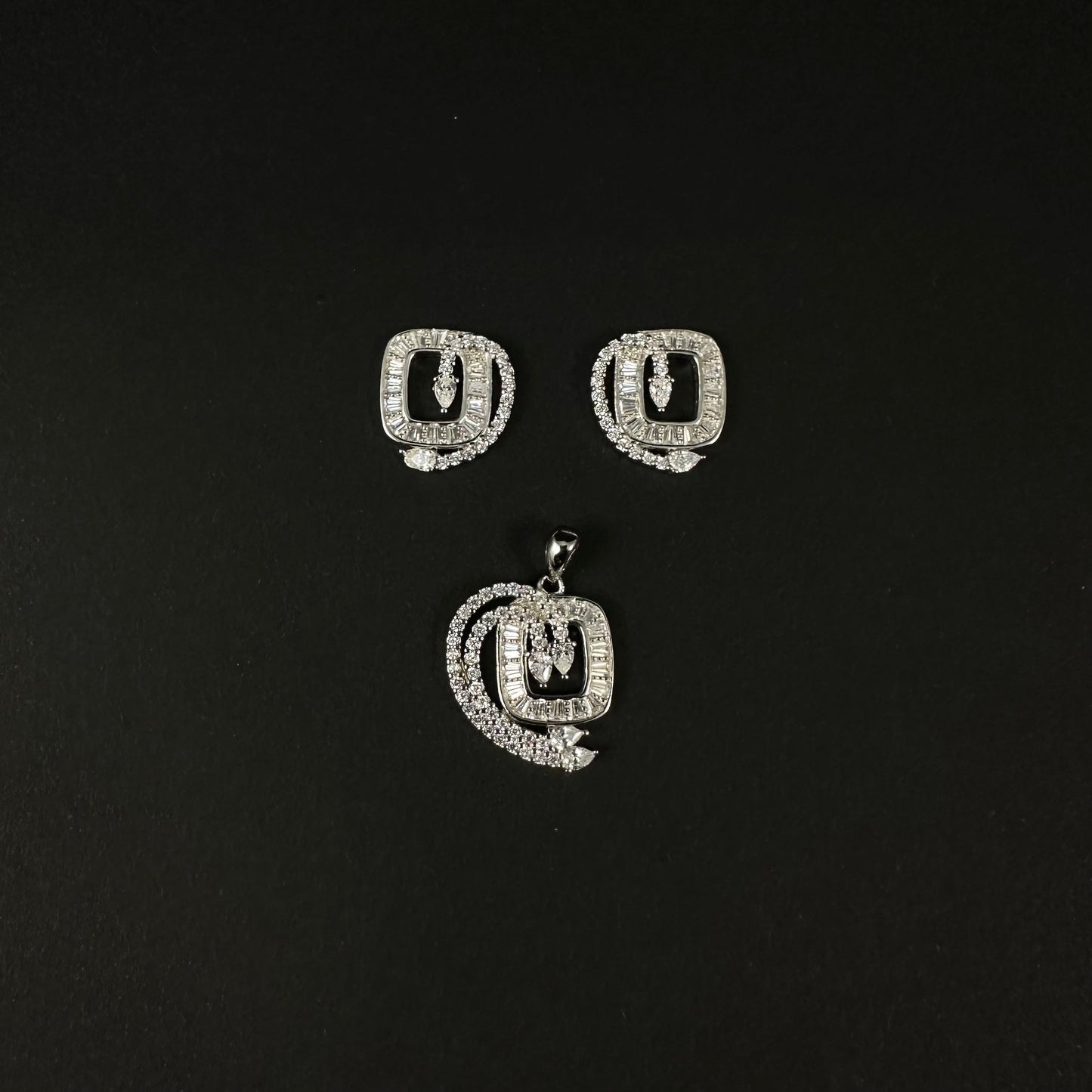 Royal Swirl Silver Diamond Pendant Set for Women