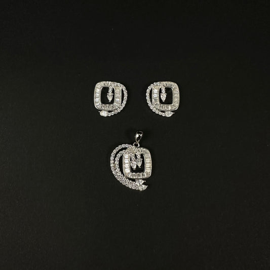Royal Swirl Silver Diamond Pendant Set for Women