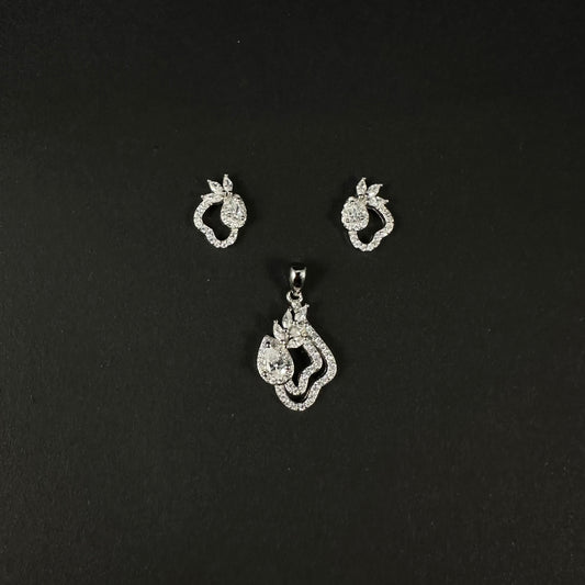 Luxury Floral Drop Silver Diamond Pendant Set for Women