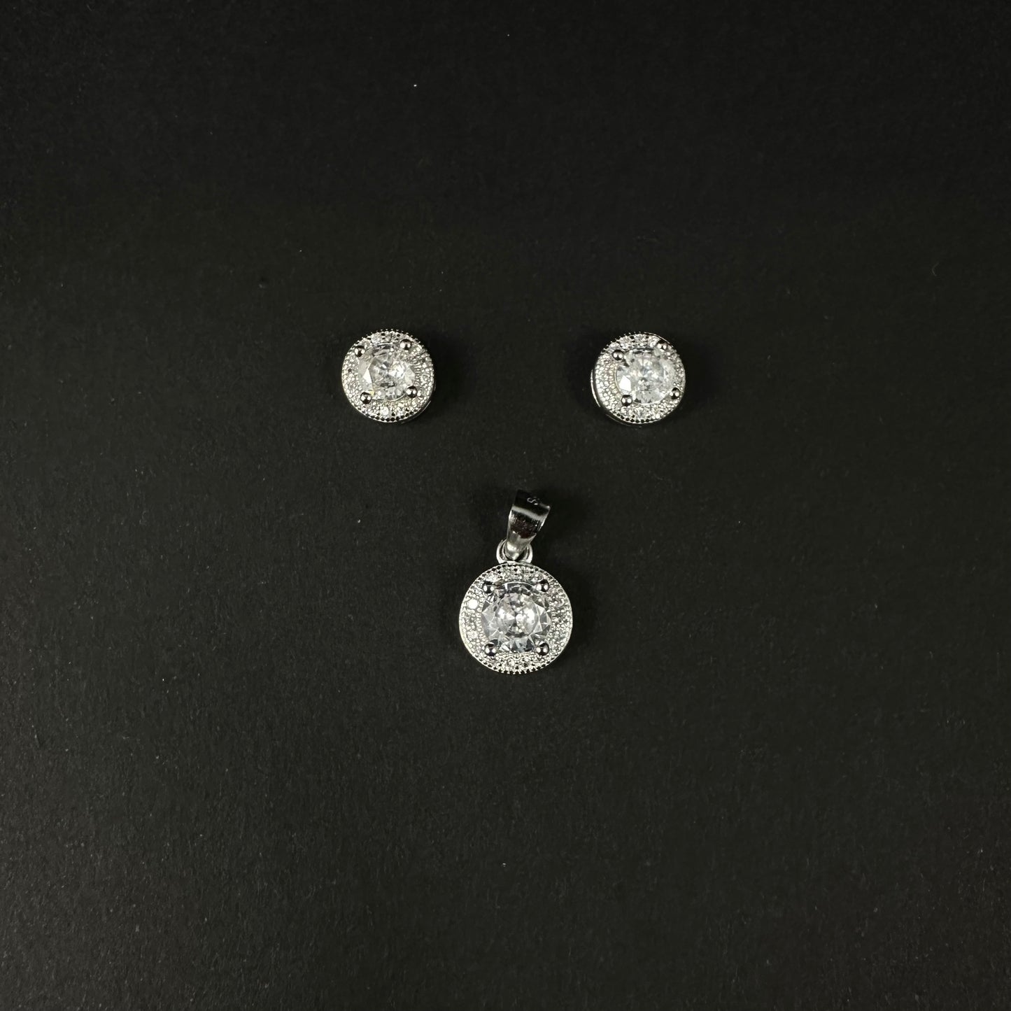 Classic Round Halo Silver Diamond Pendant Set for Women