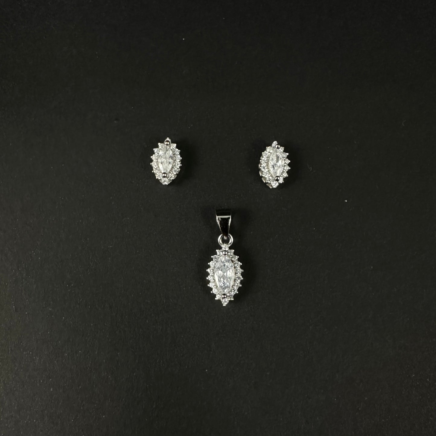 Marquise Elegance Silver Diamond Pendant Set for Women
