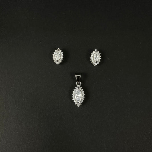 Marquise Elegance Silver Diamond Pendant Set for Women