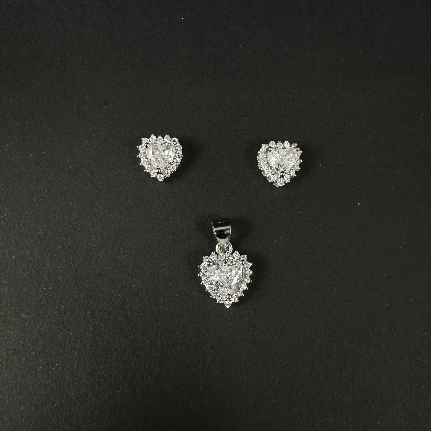 Royal Heart Sparkle Silver Diamond Pendant Set for Women