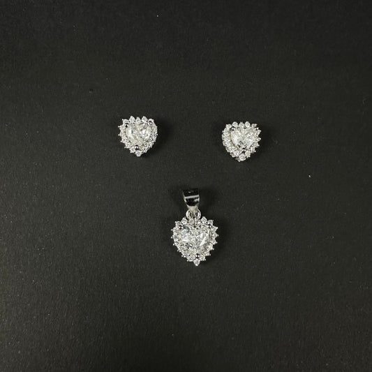 Royal Heart Sparkle Silver Diamond Pendant Set for Women
