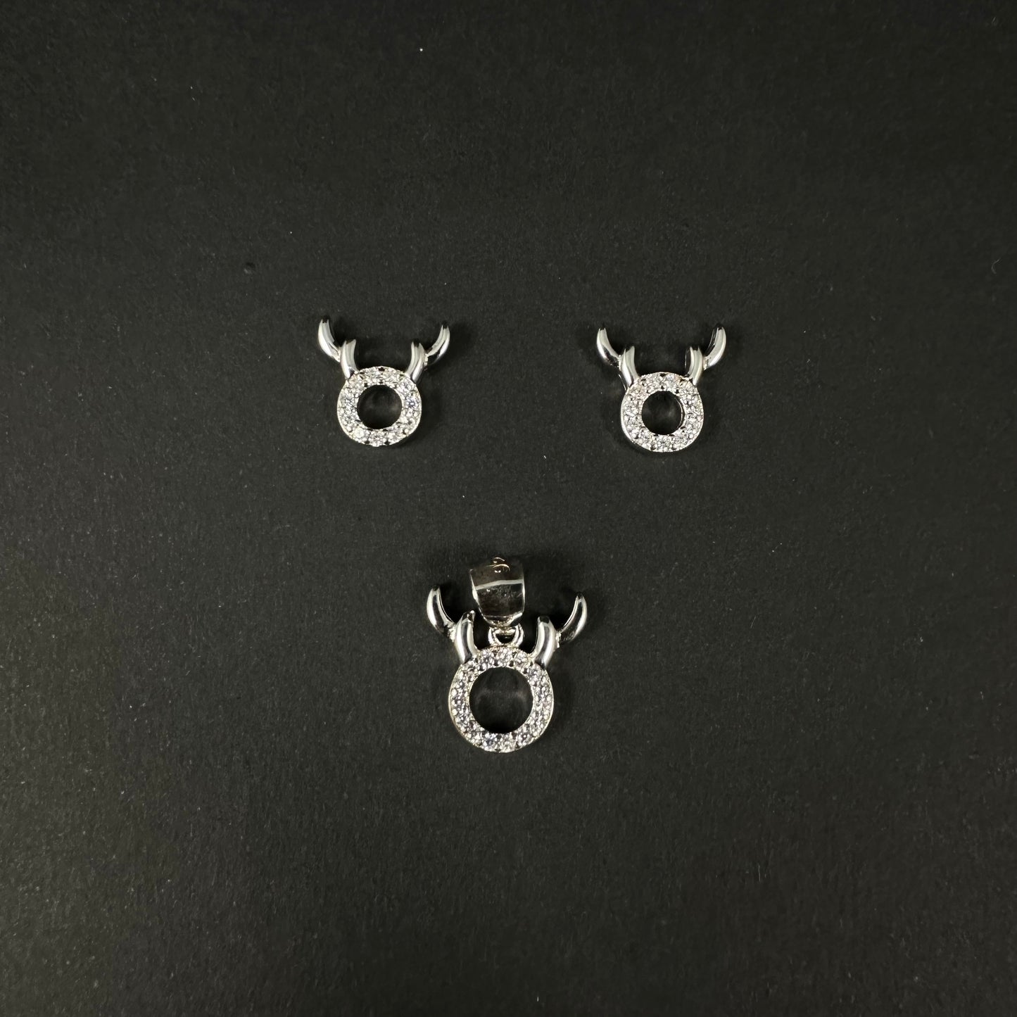 Celestial Moon Charm Silver Diamond Pendant Set for Women