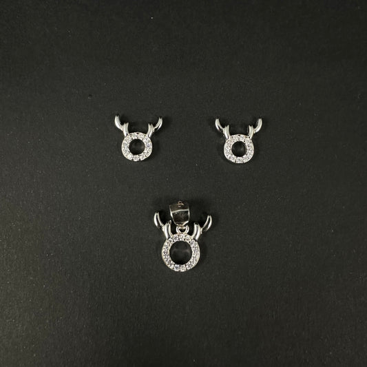 Celestial Moon Charm Silver Diamond Pendant Set for Women