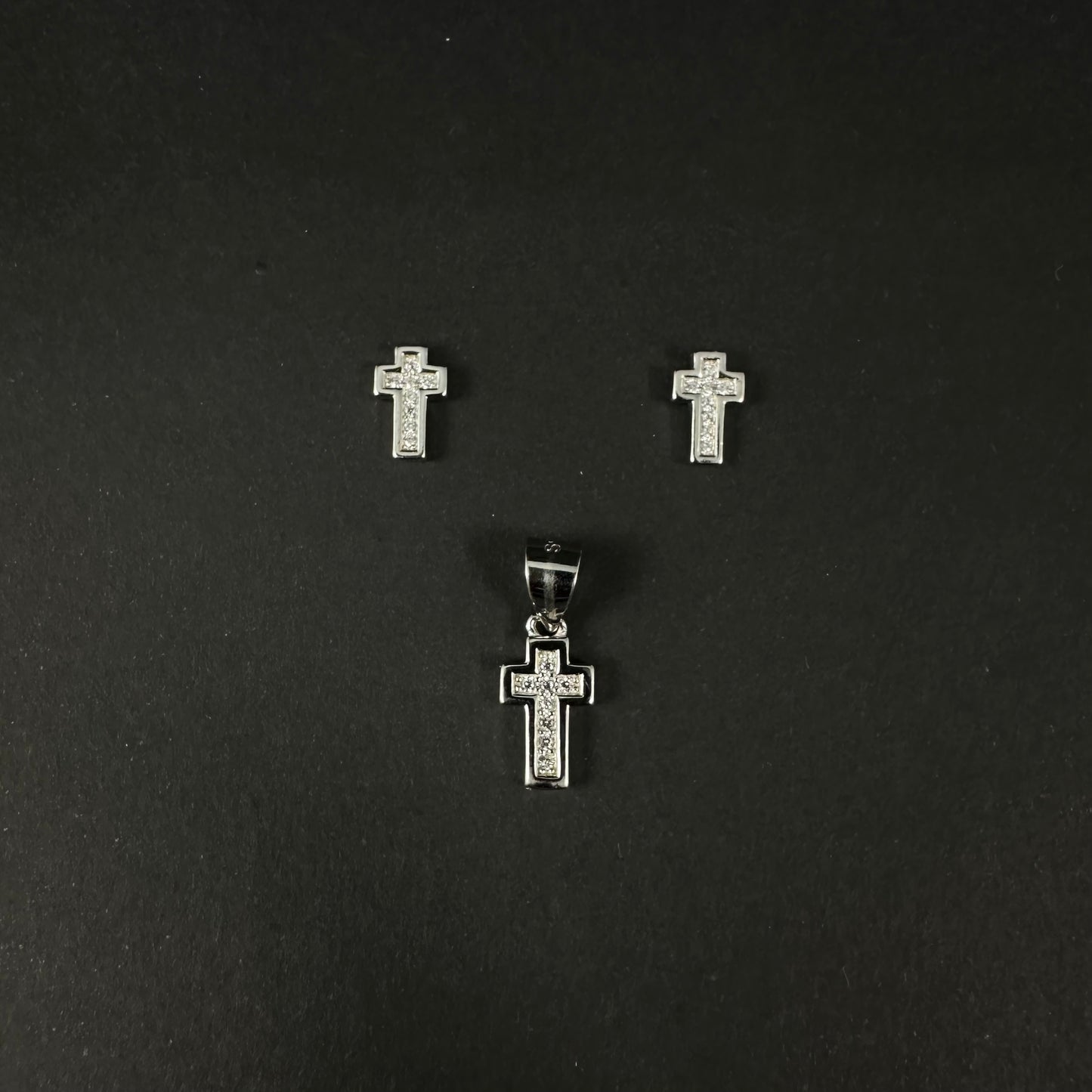 Classic Cross Silver Diamond Pendant Set for Women