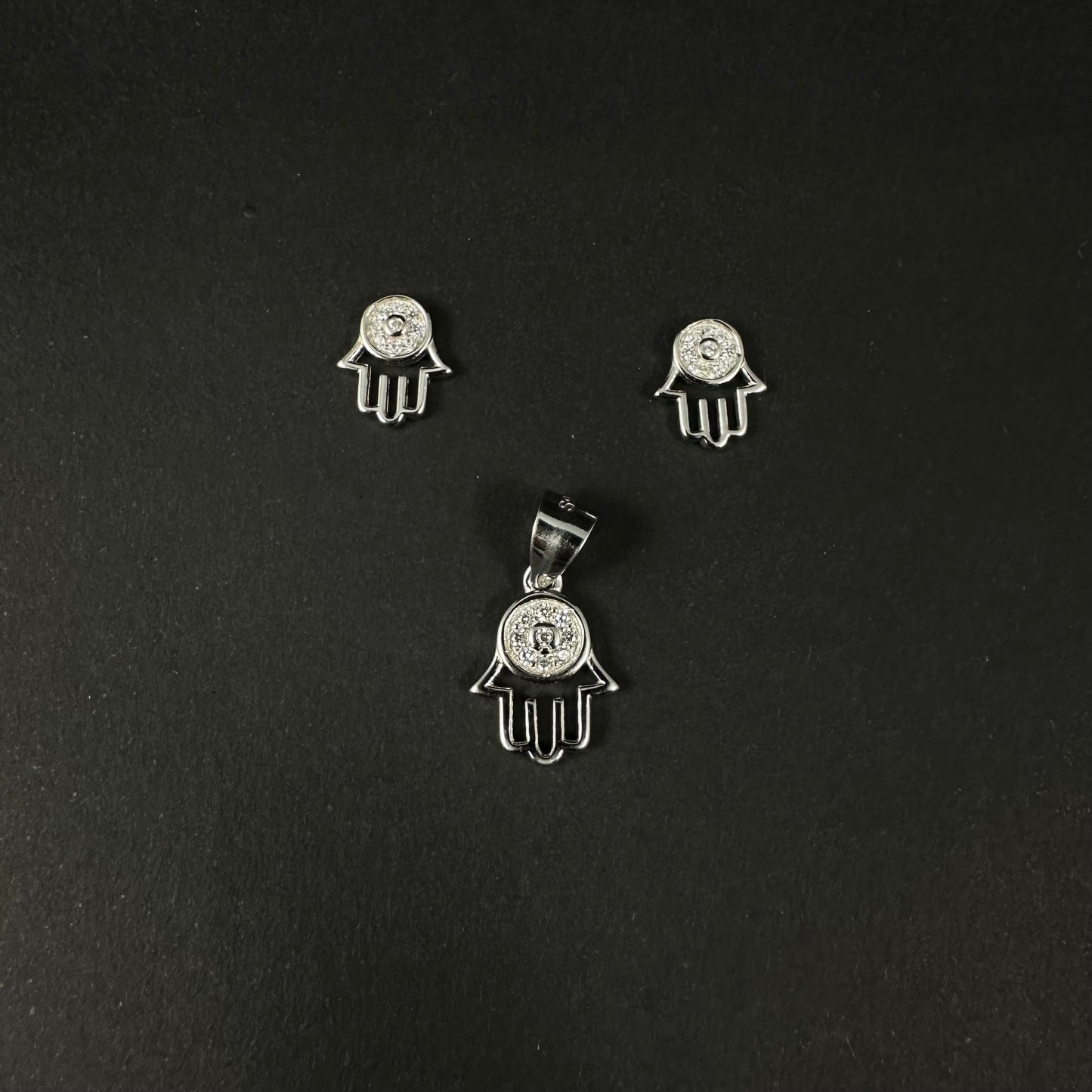 Hamsa Charm Silver Diamond Pendant Set for Women