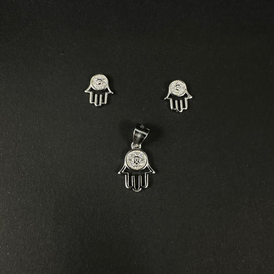Hamsa Charm Silver Diamond Pendant Set for Women