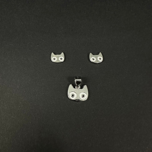 Whimsical Owl Silver Pendant Set for Women