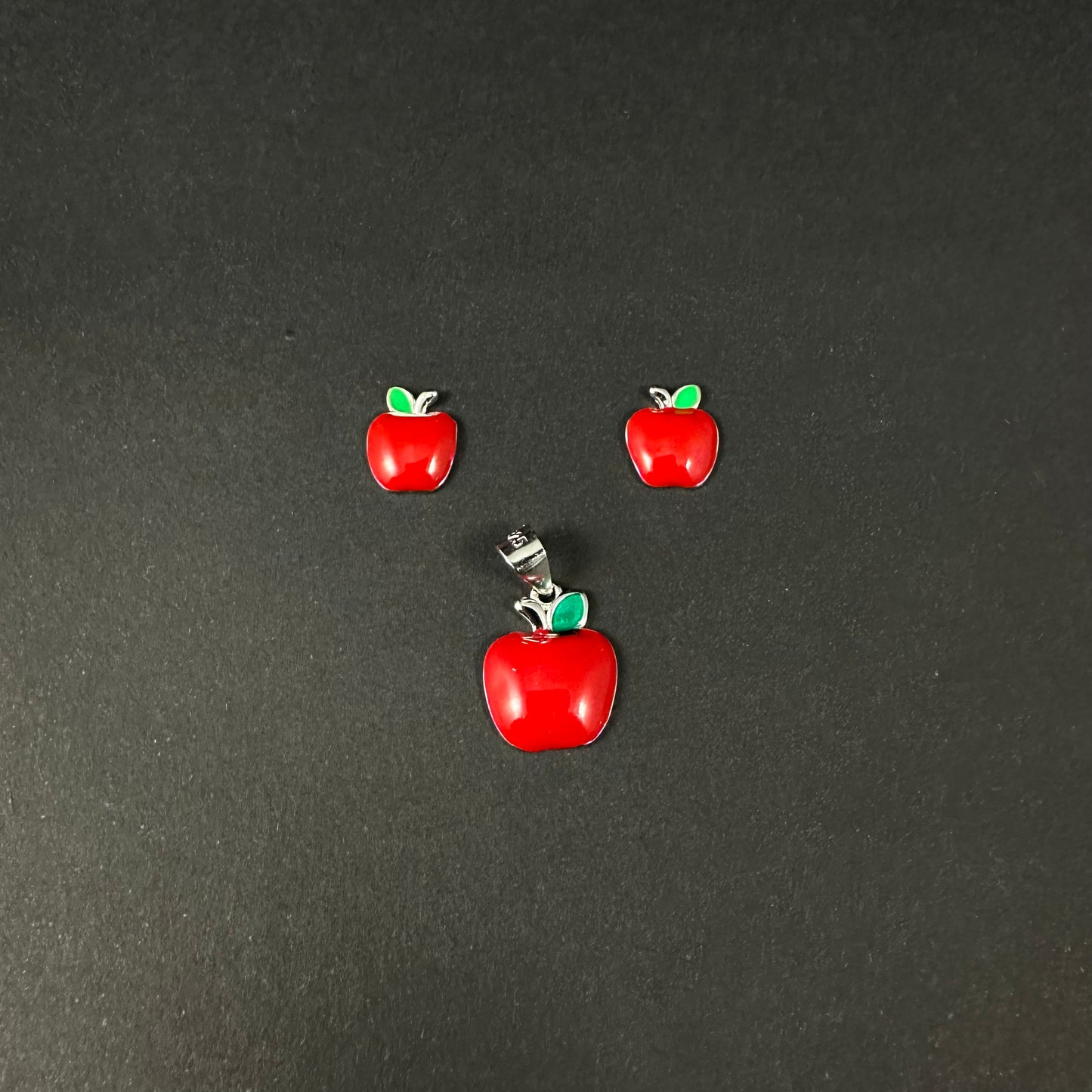 Sweet Apple Charm Silver Pendant Set for Women