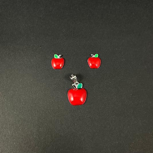 Sweet Apple Charm Silver Pendant Set for Women