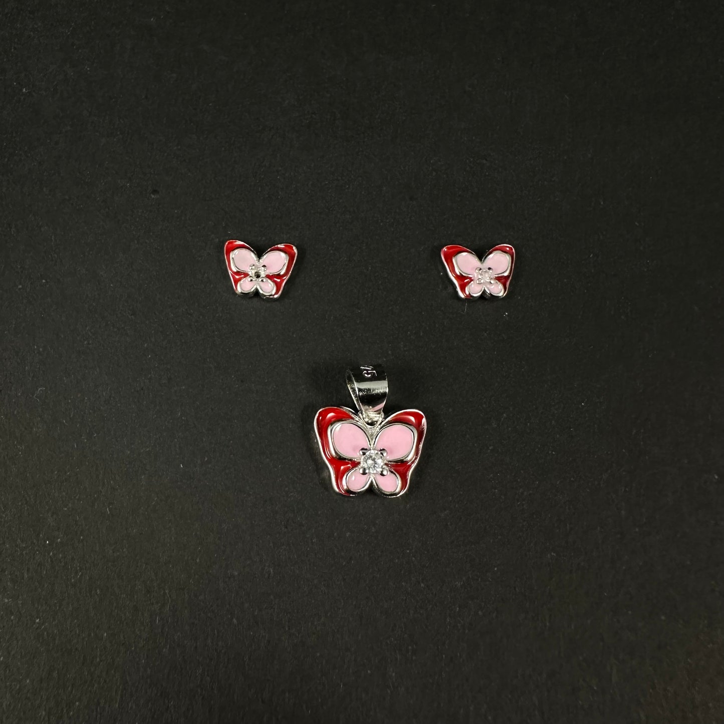 Blush Butterfly Silver Pendant Set for Women