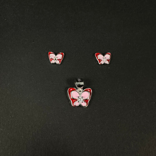 Blush Butterfly Silver Pendant Set for Women